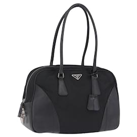 PRADA Tote Bag Nylon Schwarz Silber Auth 197707V