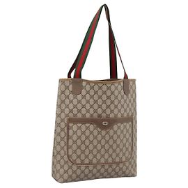 Borsa Tote GUCCI GG Supreme Web Sherry Line PVC Beige Gold 39 02 003 Auth 200146