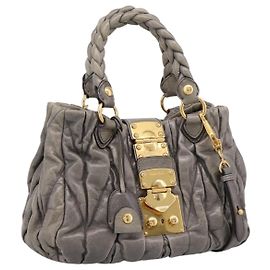 Borsa a mano Miu Miu Matelassé in pelle 2way Grigio Oro Auth 200159V