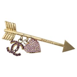 Spilla CHANEL COCO Mark Heart Metallo Tono Oro Rosa CC Auth 199074M