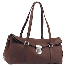 Borsa a tracolla PRADA in pelle marrone argento Auth yk20802SAV