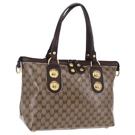 GUCCI GG crystal Histeria Tote Bag Coated Canvas Beige Gold 207285 Auth 200648