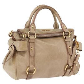 Borsa a mano Miu Miu in pelle 2way Beige Gold Auth yk20865A