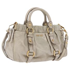Borsa a mano Miu Miu Vitellolux 2way Beige Gold Auth 200264V