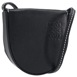 LOEWE Portamonete da collo in pelle nera Auth 198798A