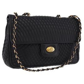 Borsa a tracolla con catena BALLY in pelle nera e oro Auth kk709A