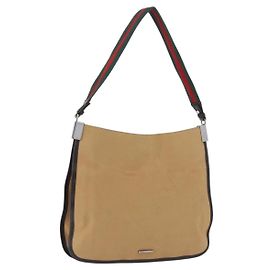 Borsa a tracolla GUCCI Web Sherry Line Canvas Beige Silver 001 4321 Auth 199680A