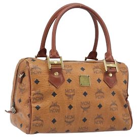 Borsa Boston MCM Vicetos Logogram PVC Leather Brown Gold Auth 200900