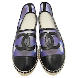 Chanel Espadrillas in mesh e pelle CC intrecciati - Viola/Nero