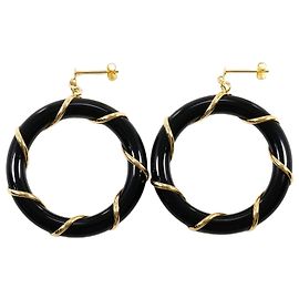 Autre Marque Orecchini a lobo in oro giallo 18K con onice