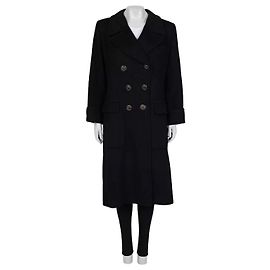 Abrigo cinturado negro vintage Yves Saint Laurent - Talla M de segunda mano