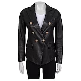 Chaqueta cruzada de cuero negro Balmain Sz.40 de segunda mano