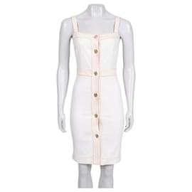 Chanel weißes Denim-Sommerkleid mit Goldknöpfen Sz.34 gebraucht