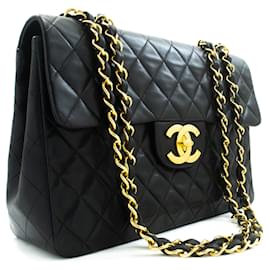 Borsa a tracolla CHANEL Classic Large 13" Flap Chain in pelle d'agnello nera