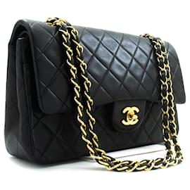 CHANEL Classic Double Flap 10" Borsa a tracolla con catena in pelle d'agnello nera