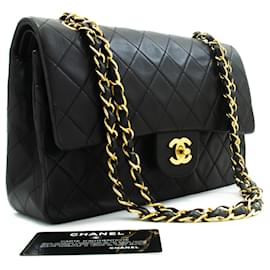Borsa a tracolla CHANEL Classic Double Flap 10" in pelle d'agnello nera
