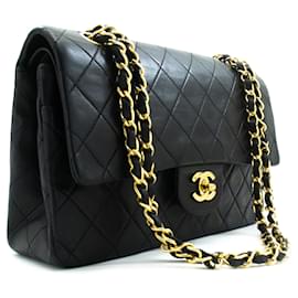 Bolsa de Ombro com Corrente CHANEL Classic Double Flap 10" em pele de cordeiro preta