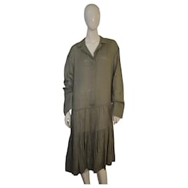 Joseph Etagen-Hemdkleid Midi in Khaki Olive Green Ramie Voile