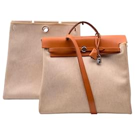 Louis Vuitton Borsa a mano Hermes Vintage Beige Canvas Leather Herbag MM 2 in 1