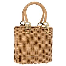 Salvatore Ferragamo Rattan Gancini Hand Bag Brown Gold