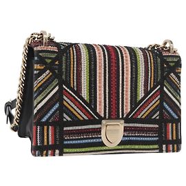 Christian Dior Chain Shoulder Bag Beads Multicolor Gold