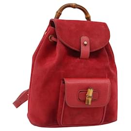 GUCCI Mochila Bamboo Gamuza Outlet Rojo Oro 003 0030 3444