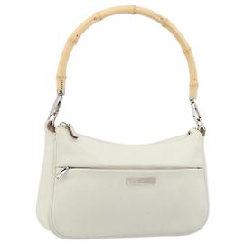 GUCCI Bamboo Shoulder Bag Leather White Silver 001 3870