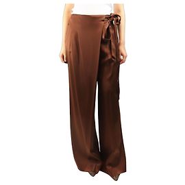 Ermanno Scervino Pantalones wrap de satén marrón - size UK 10