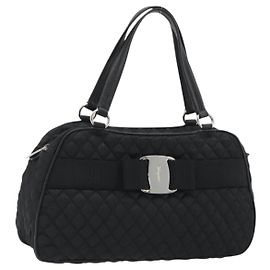 Salvatore Ferragamo Hand Bag Nylon Black Silver