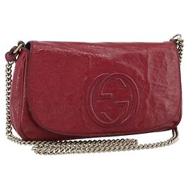 GUCCI Chain Soho Shoulder Bag Patent Pink Gold 336752