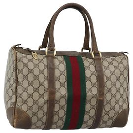 GUCCI GG Supreme Web Sherry Line Boston Bag PVC Beige Gold