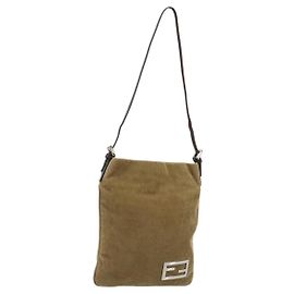 FENDI Shoulder Bag Corduroy Beige Silver