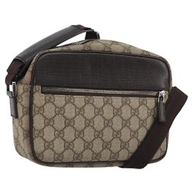 GUCCI Sac à épaule GG Supreme PVC Cuir Beige Argent 114291