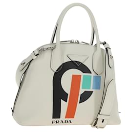 PRADA Hand Bag Leather 2way White Silver