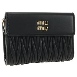 Miu Miu Matelasse Wallet Leather Black Gold