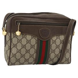 GUCCI GG Supreme Web Sherry Line Bag PVC Beige Gold 00 156 0852