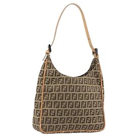 FENDI Zucchino Canvas Schultertasche Beige