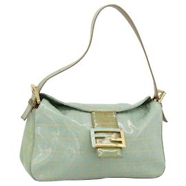 FENDI Bolso Mamma Baguette de lona Zucchino Lona recubierta Dorado Verde