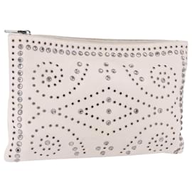PRADA Clutch Bag Leather White Silver