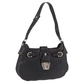 Salvatore Ferragamo Gancini Shoulder Bag Leather Black Silver