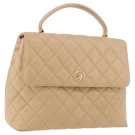 CHANEL Matelasse Hand Bag Lamb Skin Beige Gold CC