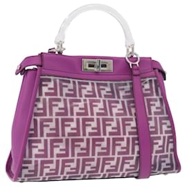 FENDI Zucca Canvas Hand Bag Vinyl Leather 2way Purple Silver