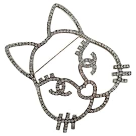 CHANEL Brooch Metal Silver CC