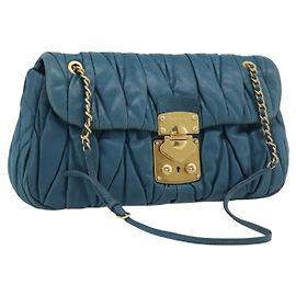 Miu Miu Matelasse Chain Shoulder Bag Leather Blue Gold