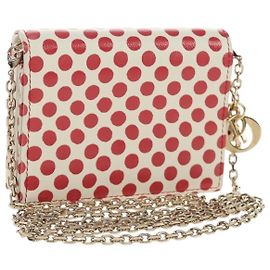 Christian Dior Chain Wallet Leather Red Gold