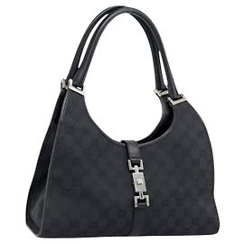 GUCCI GG Canvas Jackie Hand Bag Black Silver 002 1067