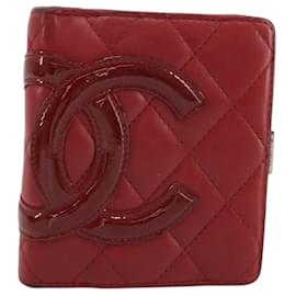 CHANEL Matelassé Lange Geldbörse Lammleder Rot Silber CC