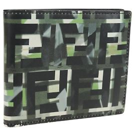 FENDI Zucca Canvas Bifold Wallet Leather Green Black