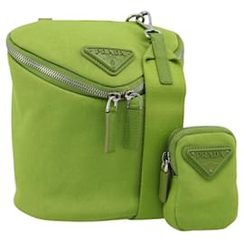 PRADA Shoulder Bag Canvas Green Silver