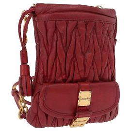Miu Miu Matelasse Shoulder Pouch Chain Leather Red Gold